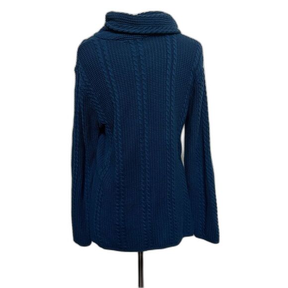 Jeanne Pierre Shawl Collar Cable Knit Fisherman Blue Sweater - Women L - Picture 2 of 5